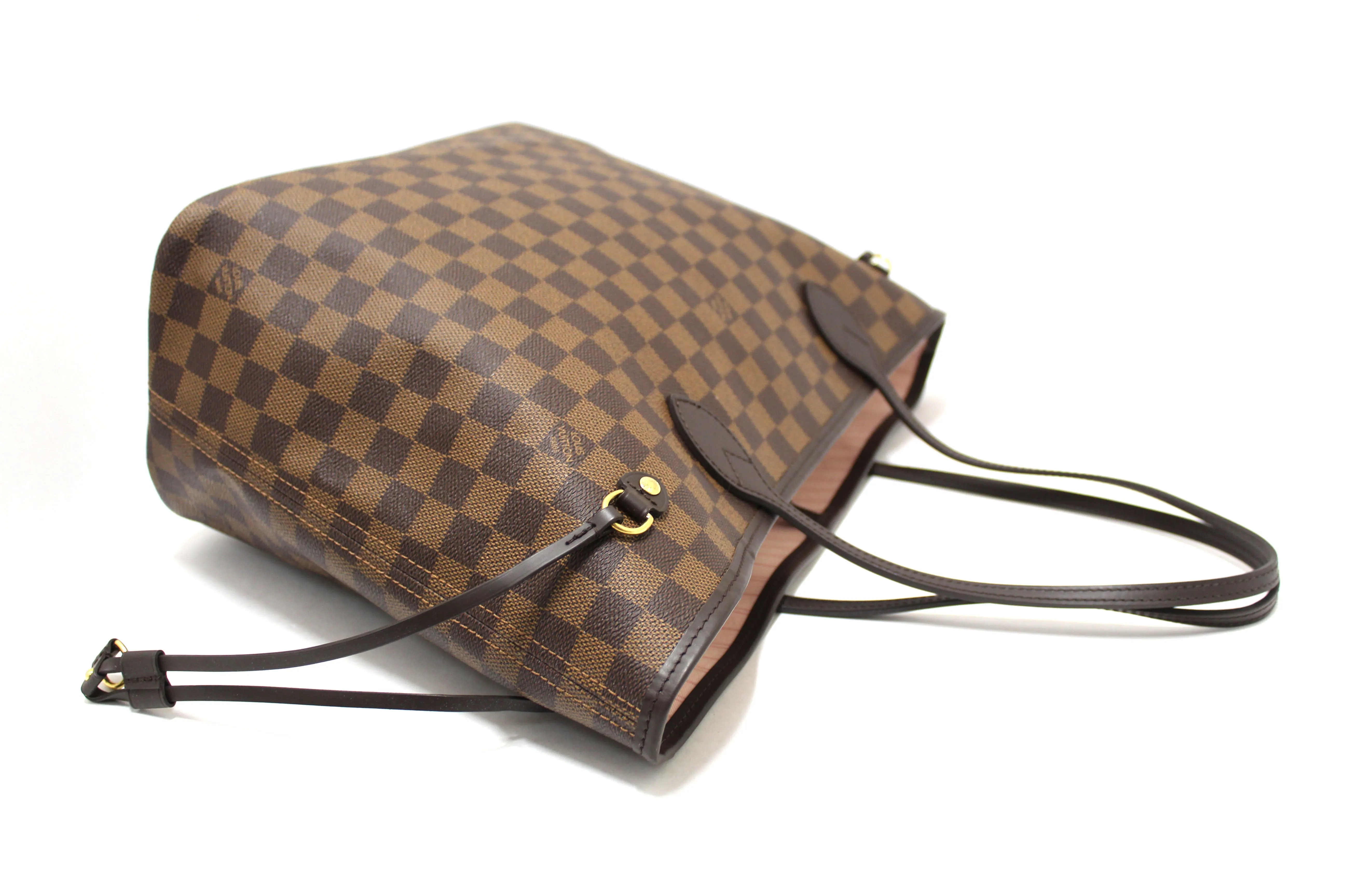Authentic Louis Vuitton Damier Ebene with Rose Pink Neverfull MM Shoulder Bag