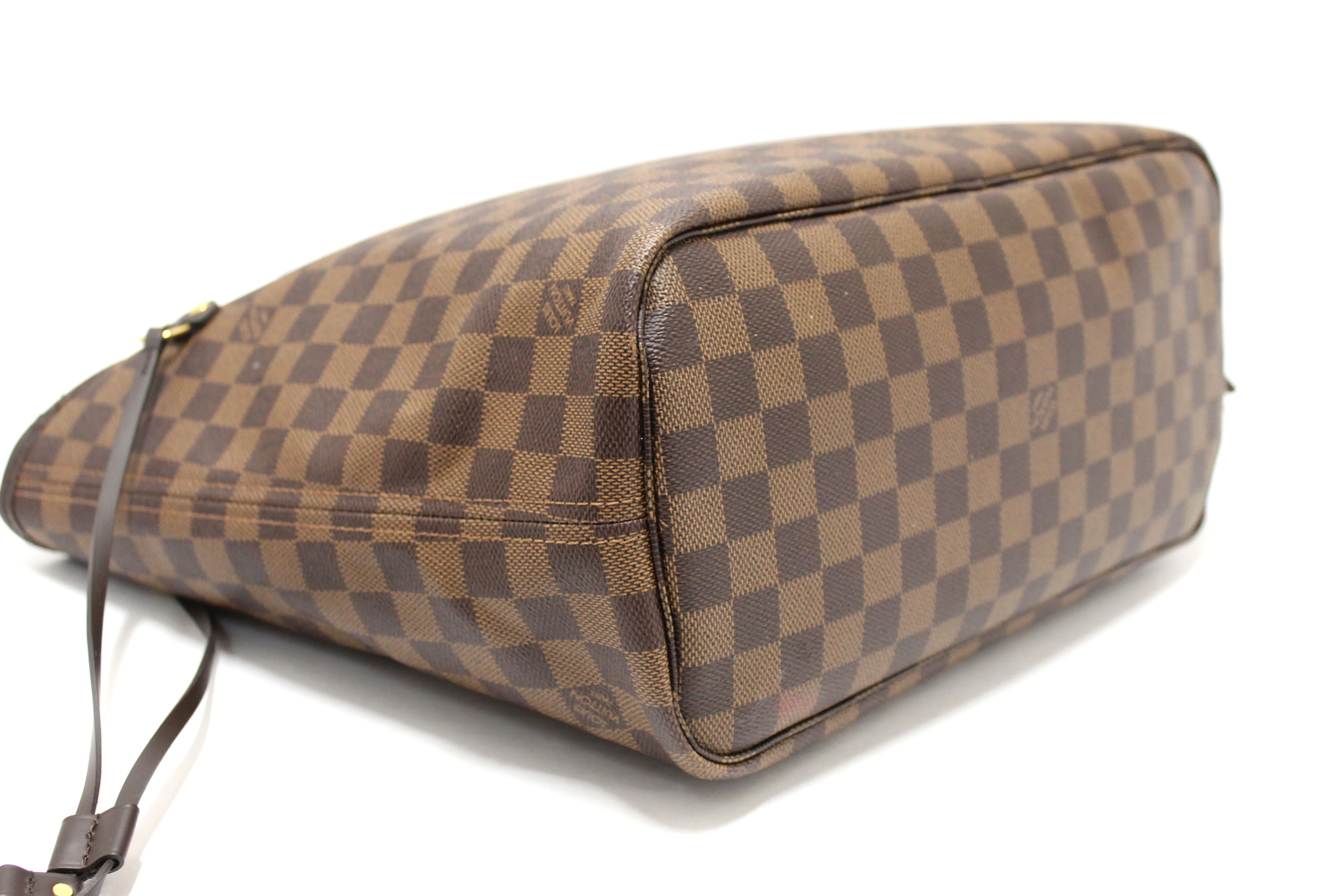 Authentic Louis Vuitton Damier Ebene with Rose Pink Neverfull MM Shoulder Bag