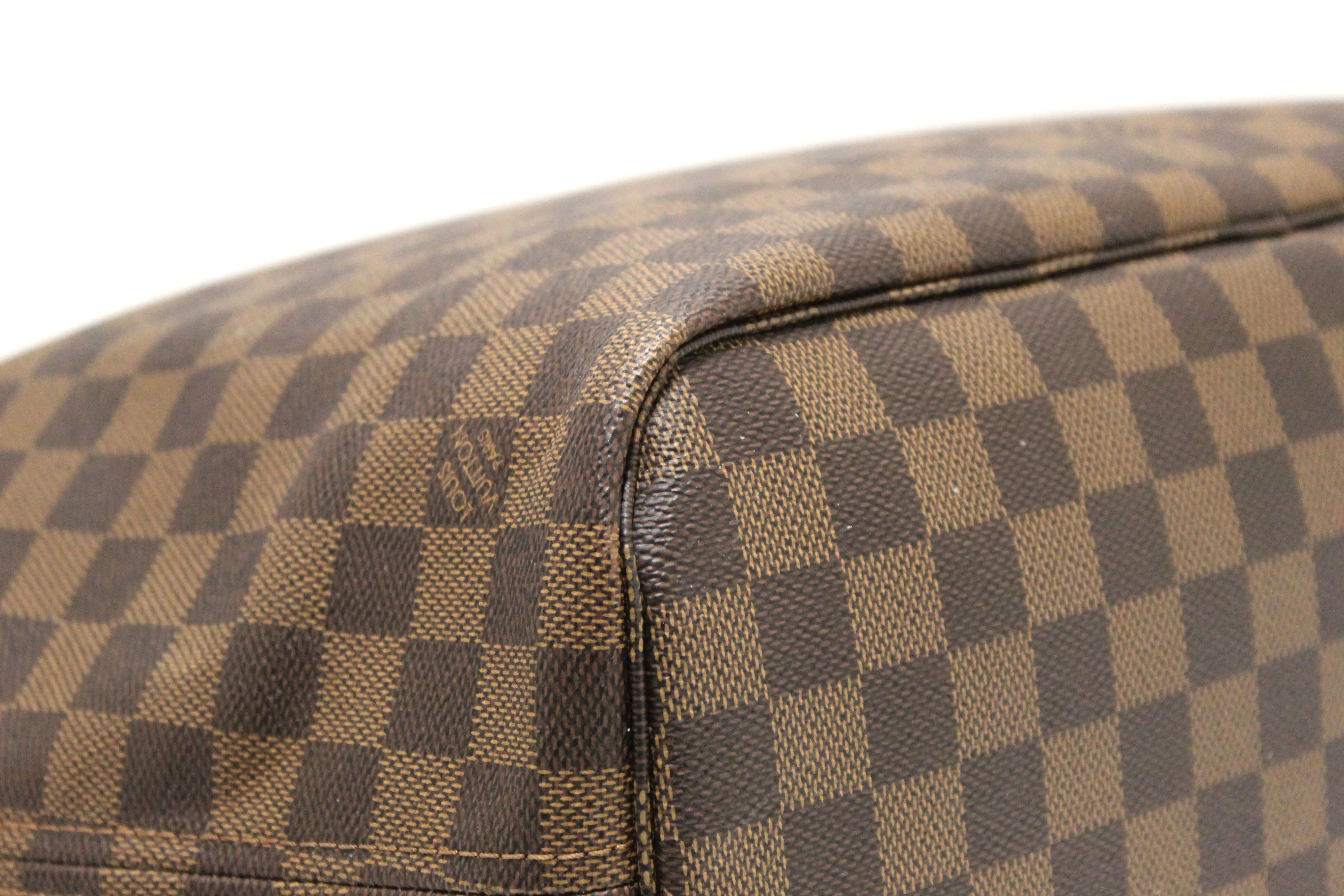 Authentic Louis Vuitton Damier Ebene with Rose Pink Neverfull MM Shoulder Bag
