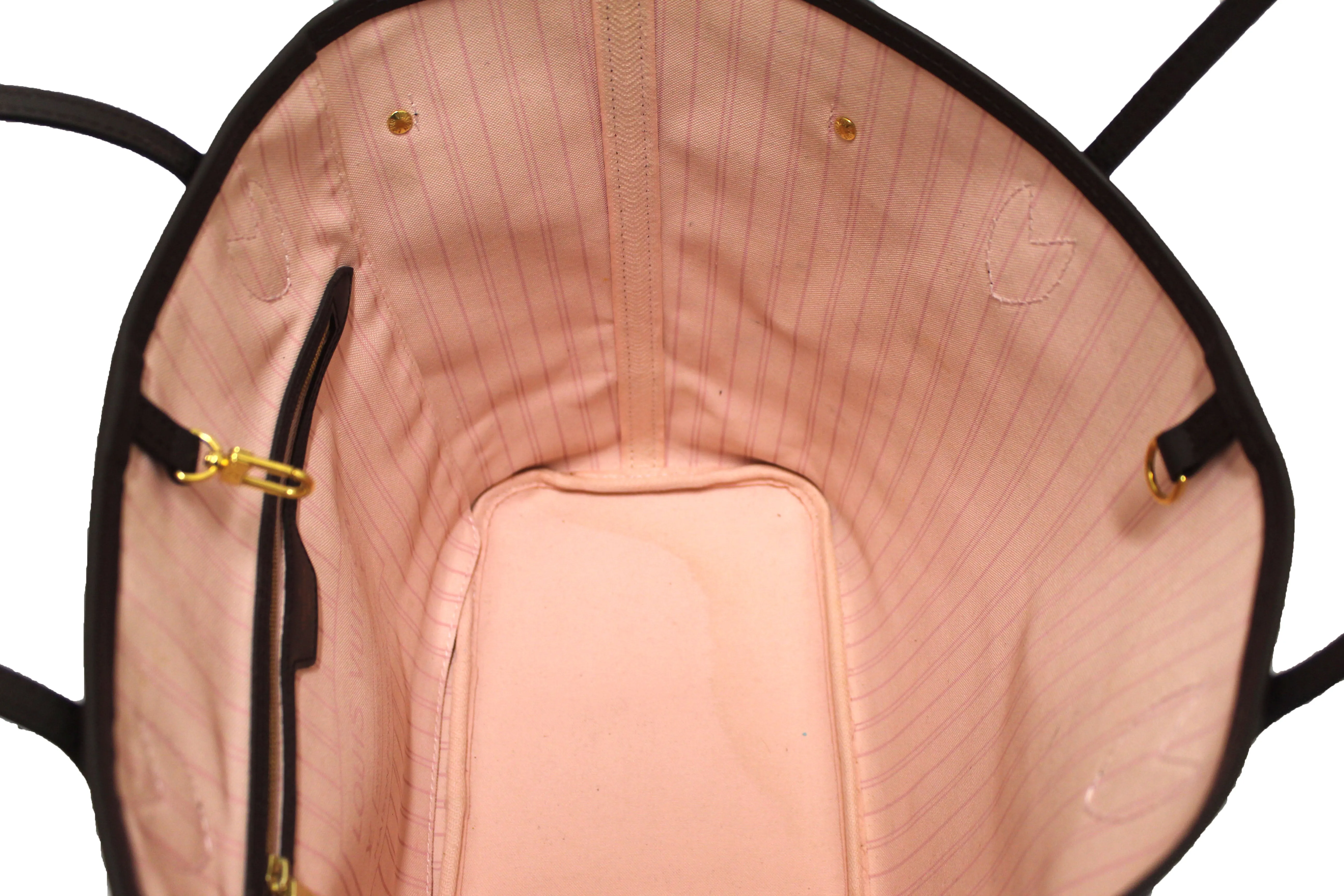 Authentic Louis Vuitton Damier Ebene with Rose Pink Neverfull MM Shoulder Bag