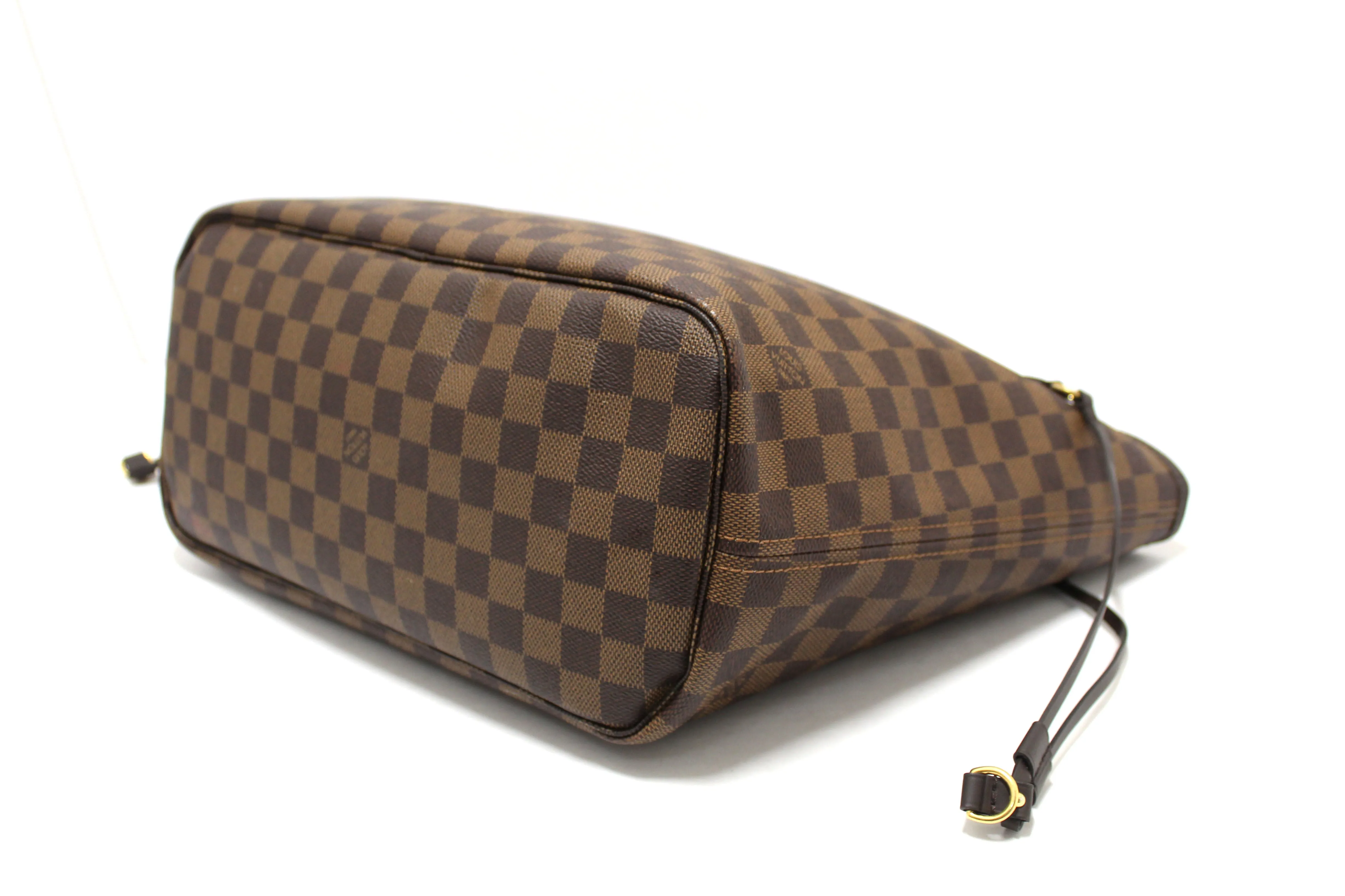 Authentic Louis Vuitton Damier Ebene with Rose Pink Neverfull MM Shoulder Bag