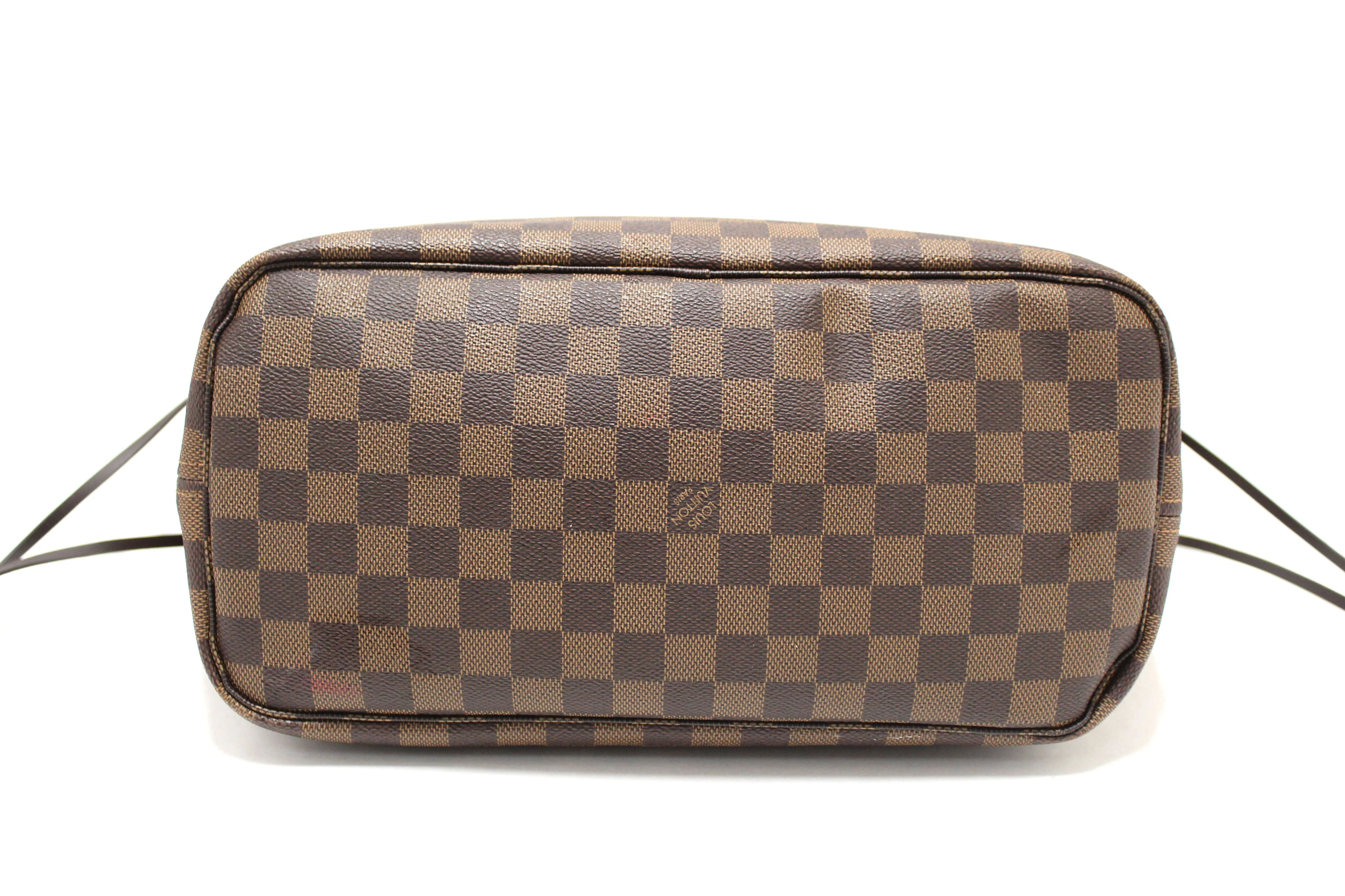 Authentic Louis Vuitton Damier Ebene with Rose Pink Neverfull MM Shoulder Bag