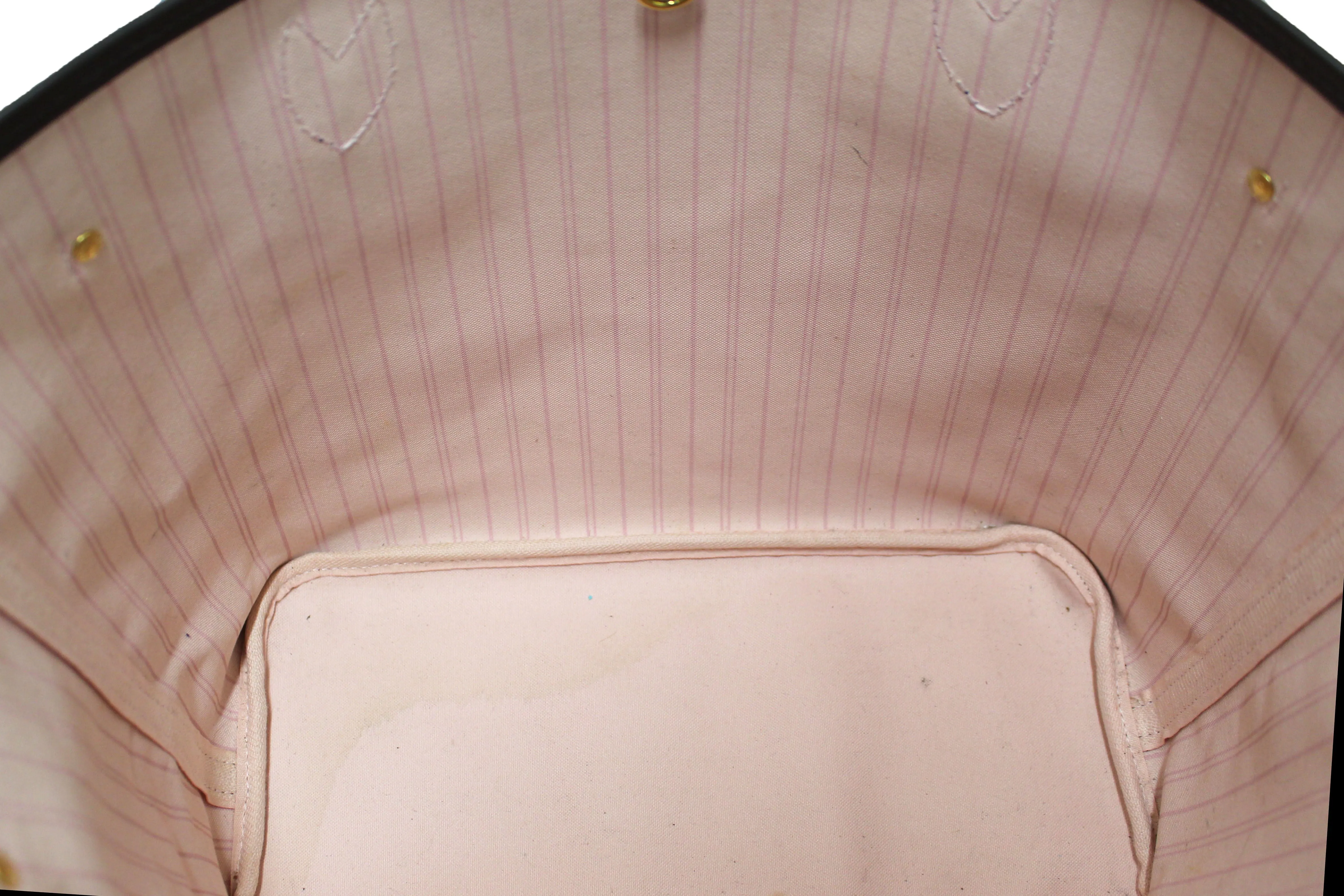 Authentic Louis Vuitton Damier Ebene with Rose Pink Neverfull MM Shoulder Bag