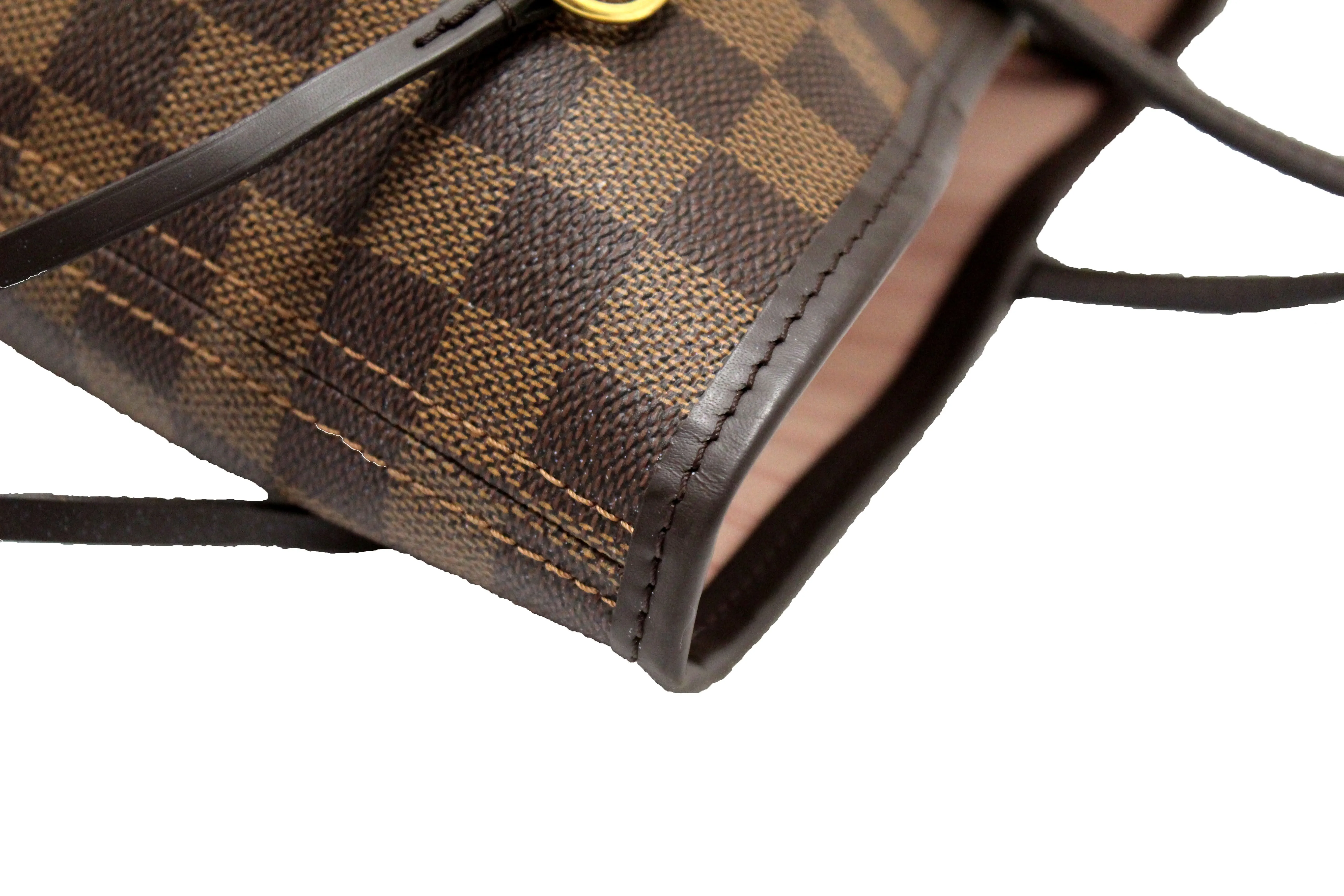 Authentic Louis Vuitton Damier Ebene with Rose Pink Neverfull MM Shoulder Bag