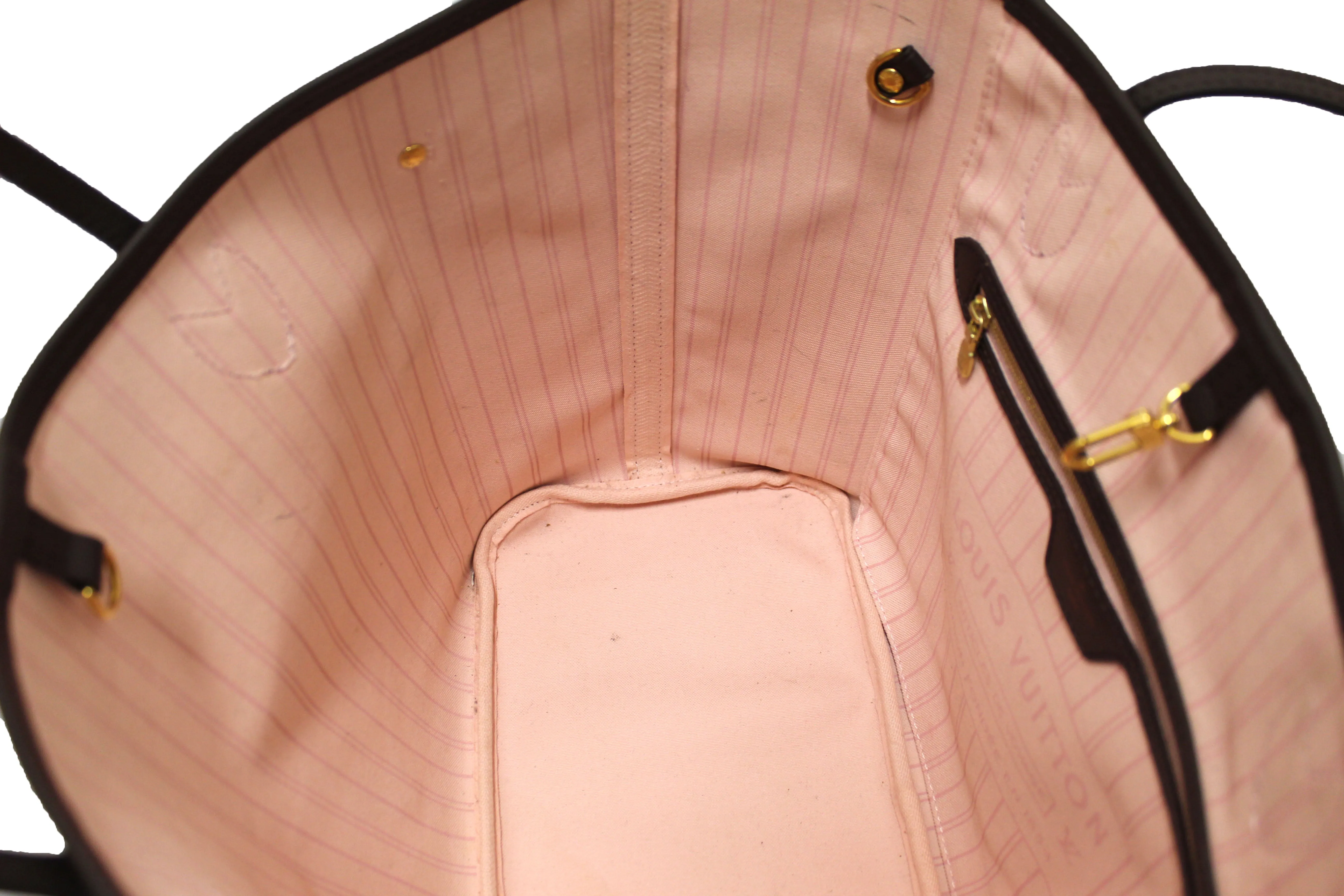 Authentic Louis Vuitton Damier Ebene with Rose Pink Neverfull MM Shoulder Bag