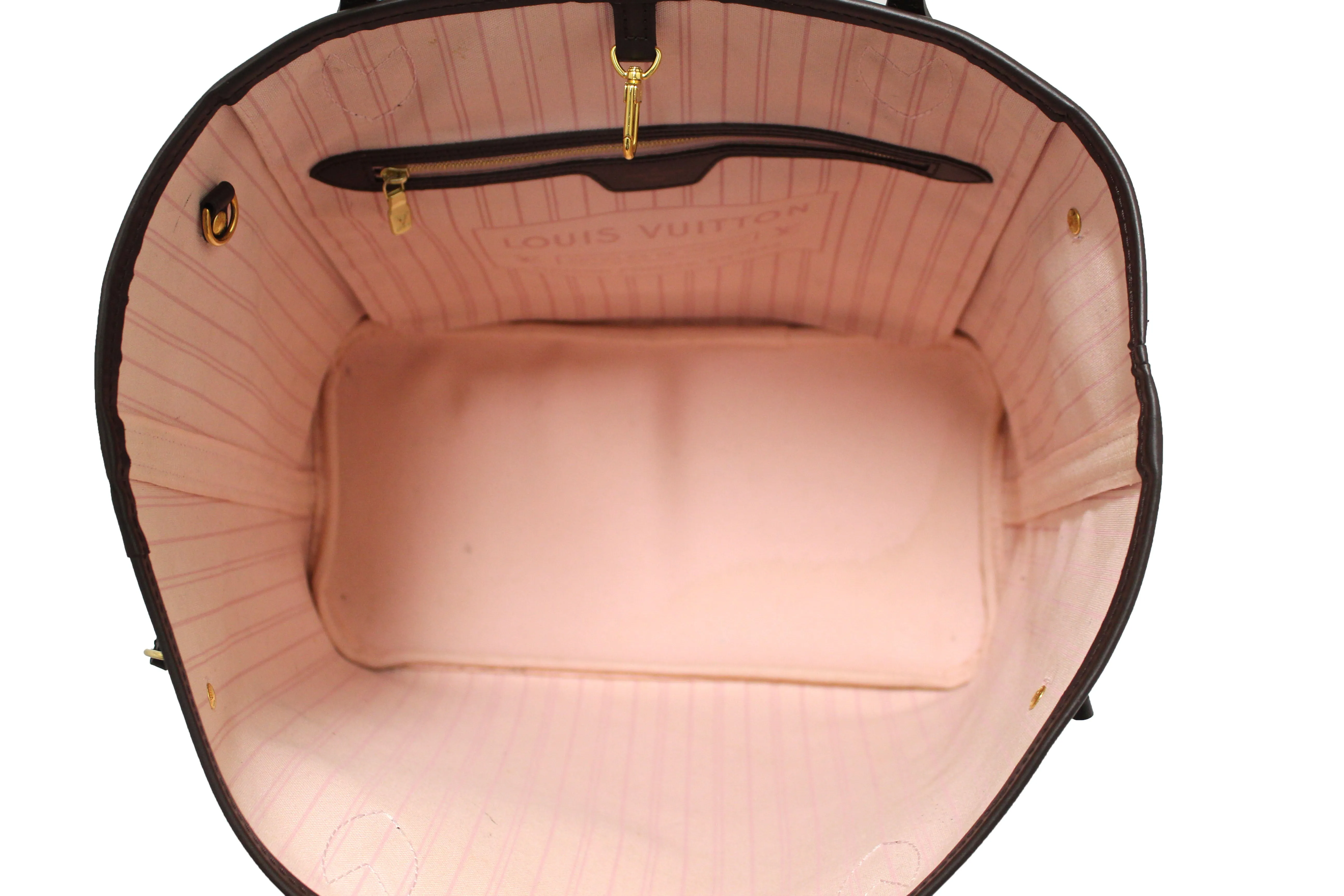 Authentic Louis Vuitton Damier Ebene with Rose Pink Neverfull MM Shoulder Bag