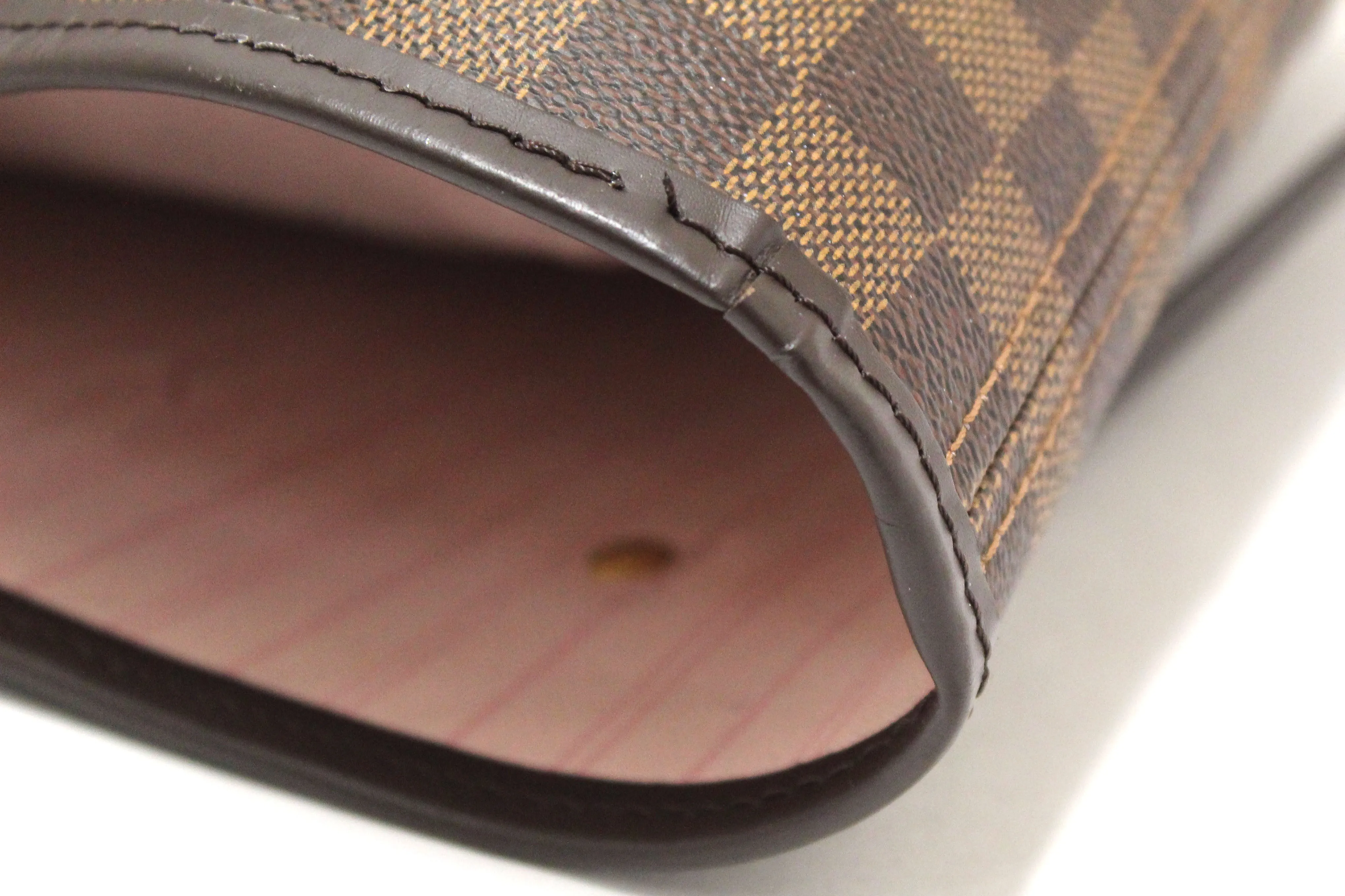 Authentic Louis Vuitton Damier Ebene with Rose Pink Neverfull MM Shoulder Bag