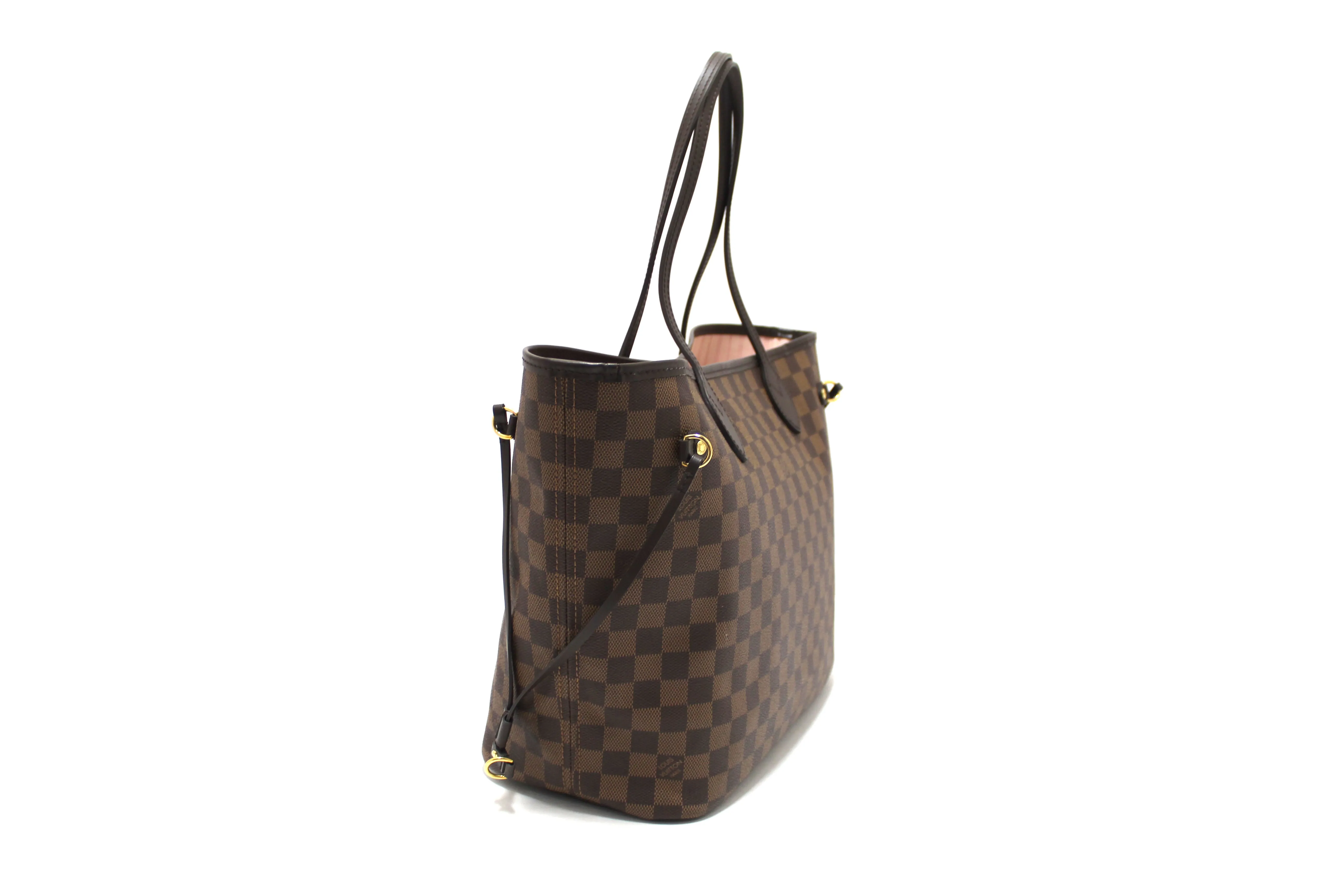 Authentic Louis Vuitton Damier Ebene with Rose Pink Neverfull MM Shoulder Bag