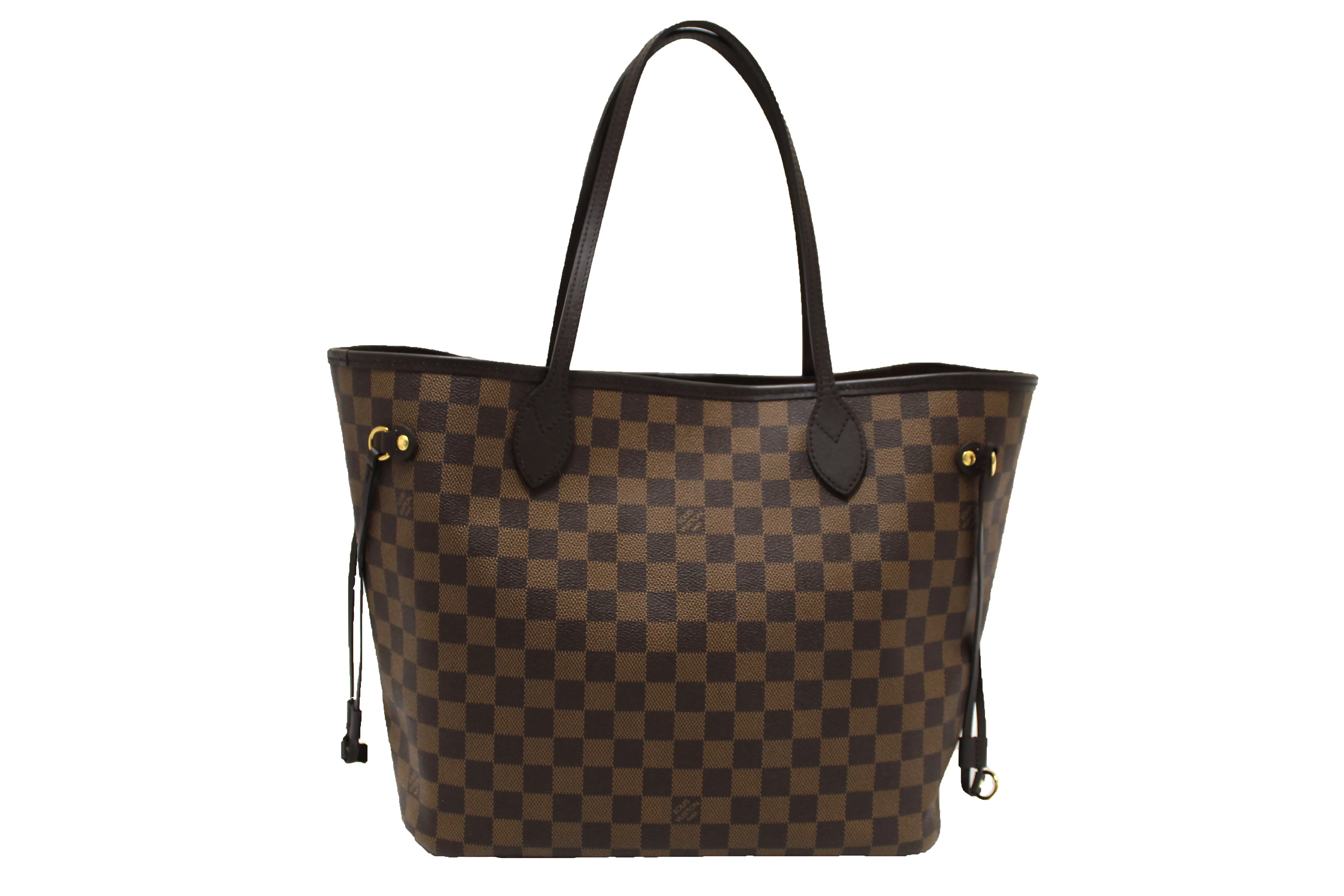 Authentic Louis Vuitton Damier Ebene with Rose Pink Neverfull MM Shoulder Bag
