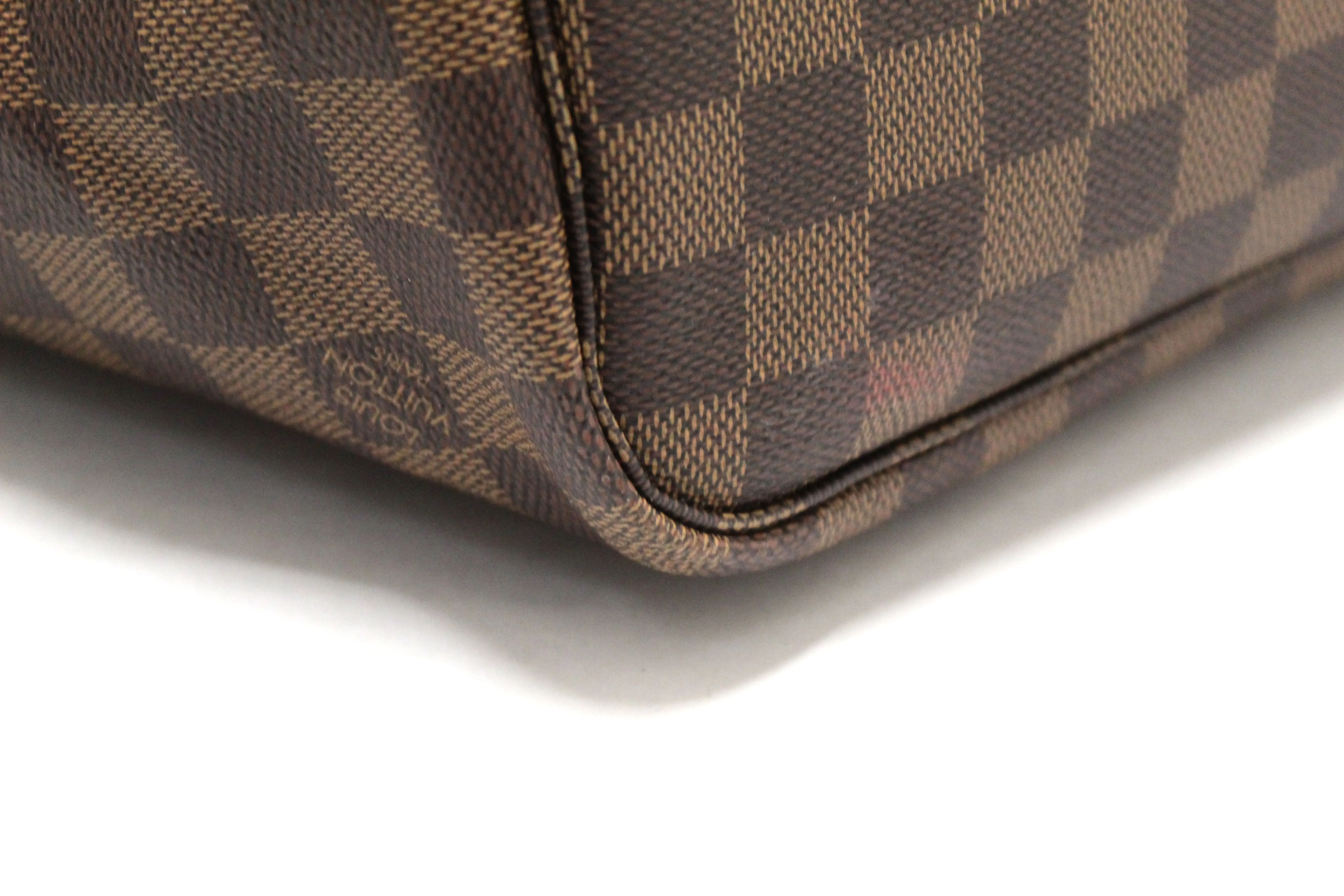 Authentic Louis Vuitton Damier Ebene with Rose Pink Neverfull MM Shoulder Bag