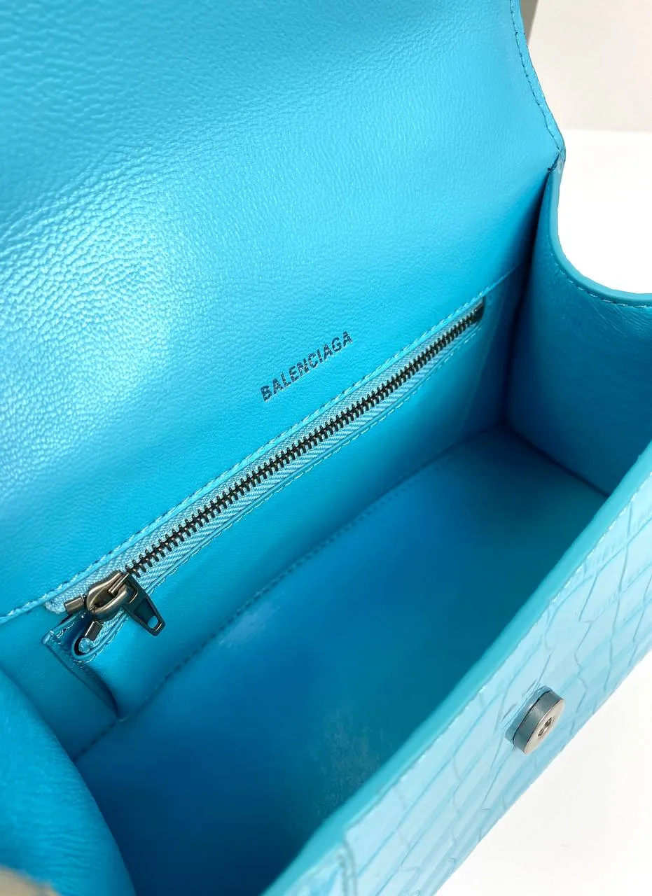 Balenciaga Hourglass croc-effect leather cross-body bag Blue