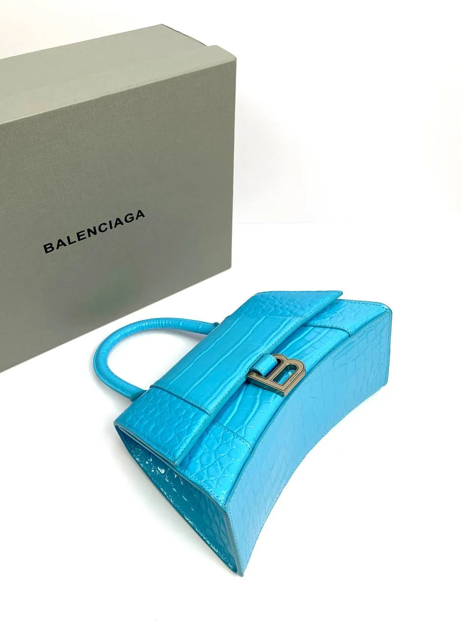 Balenciaga Hourglass croc-effect leather cross-body bag Blue