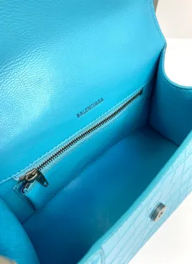 Balenciaga Hourglass croc-effect leather cross-body bag Blue