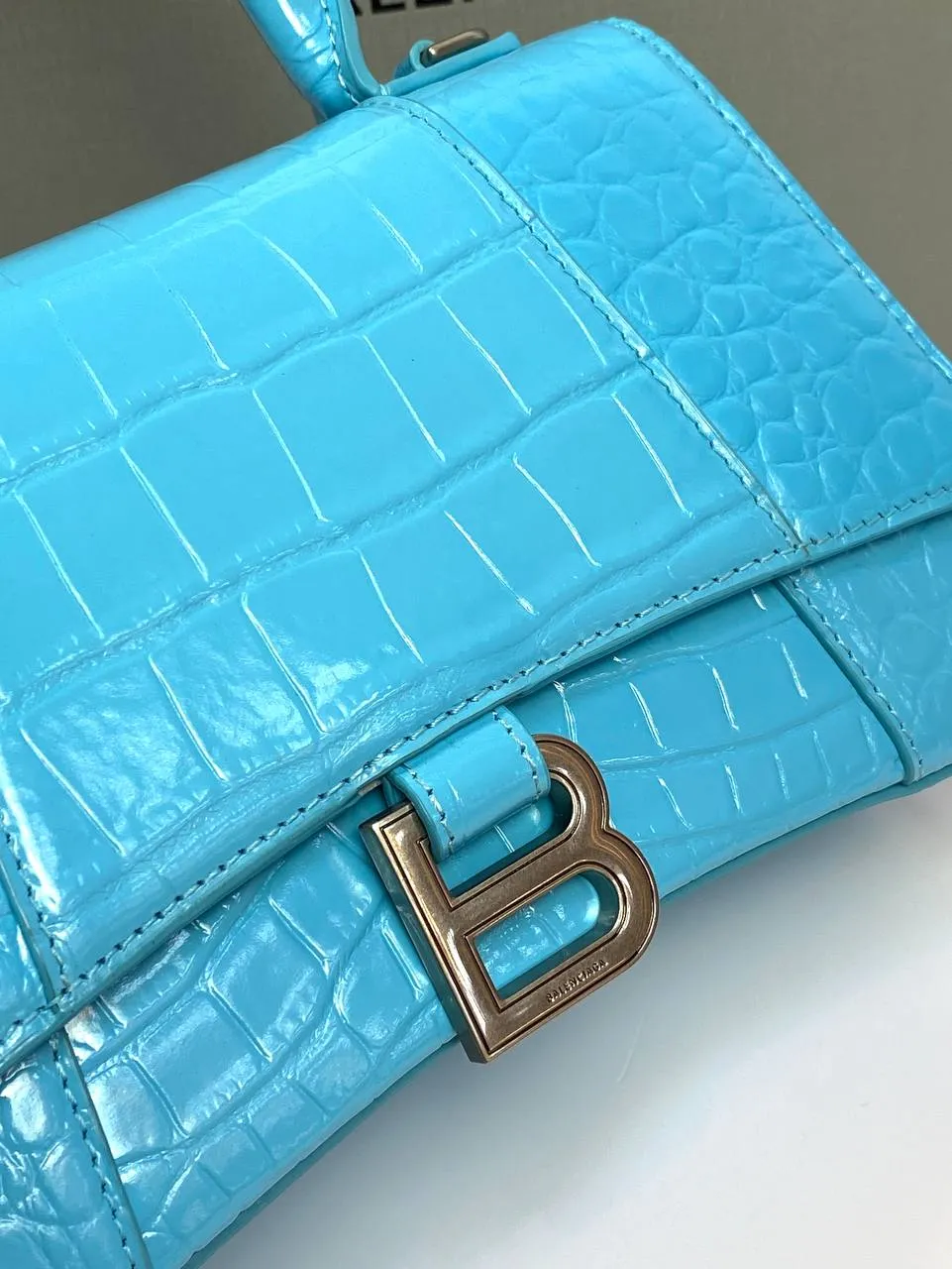 Balenciaga Hourglass croc-effect leather cross-body bag Blue