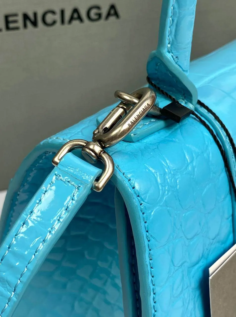 Balenciaga Hourglass croc-effect leather cross-body bag Blue