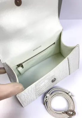 Balenciaga Hourglass croc-effect leather cross-body bag white