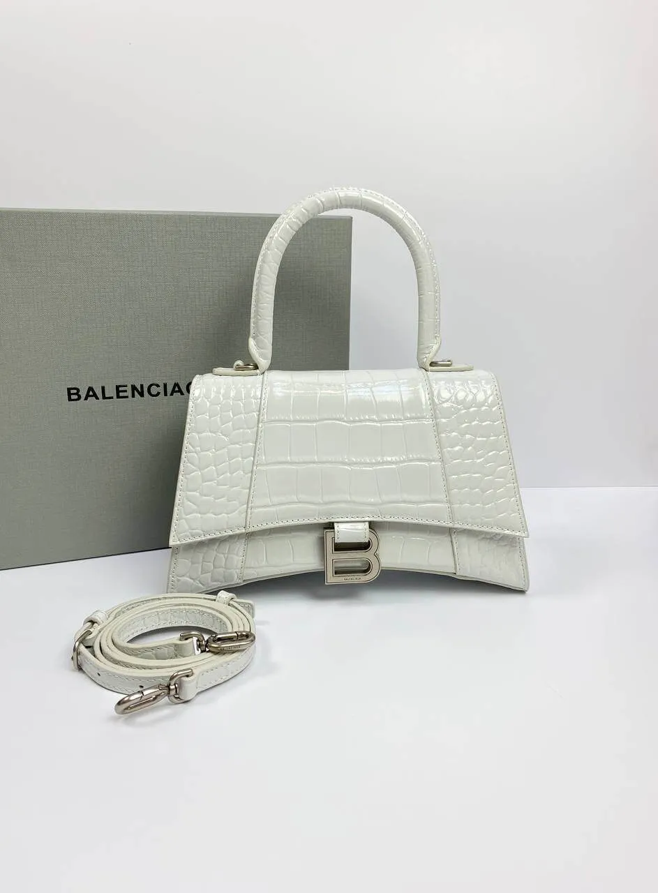 Balenciaga Hourglass croc-effect leather cross-body bag white