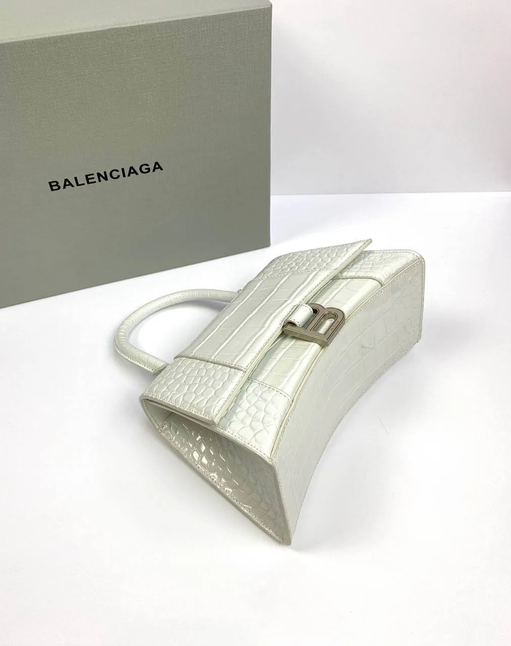 Balenciaga Hourglass croc-effect leather cross-body bag white