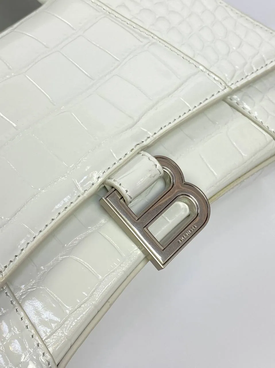 Balenciaga Hourglass croc-effect leather cross-body bag white