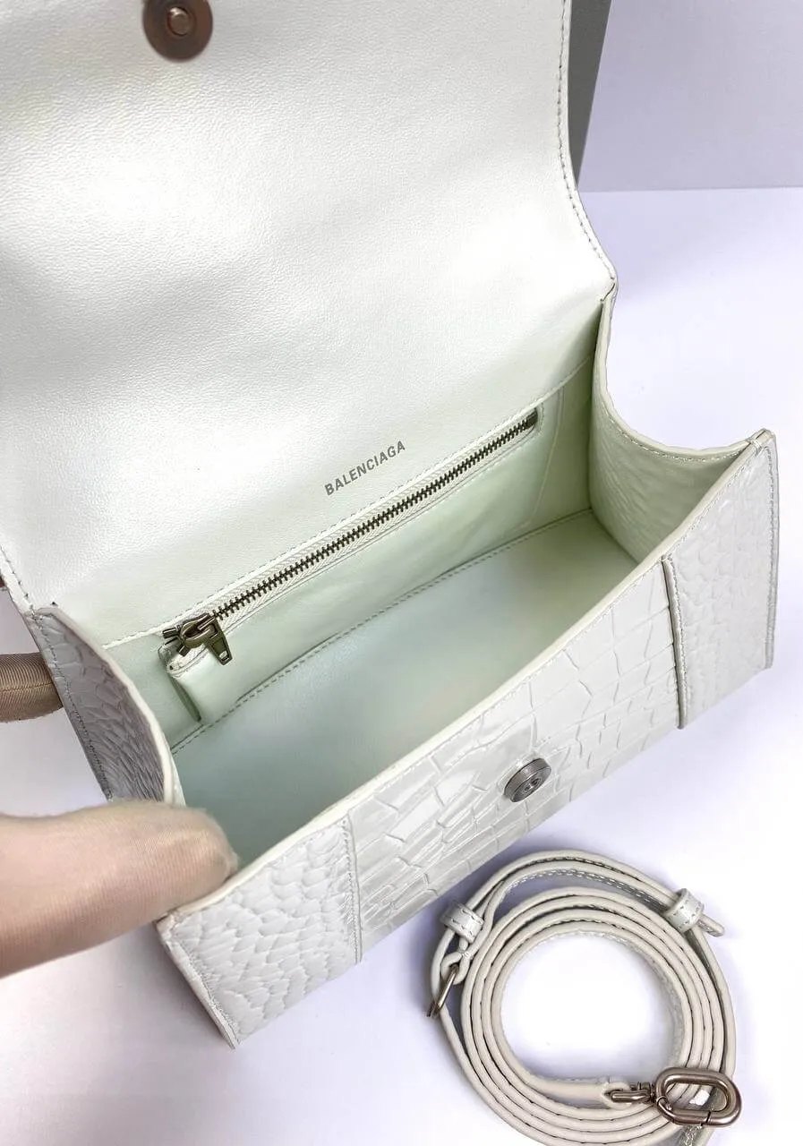 Balenciaga Hourglass croc-effect leather cross-body bag white