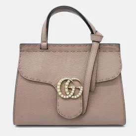 Beige Leather GG Marmont mini shoulder bag