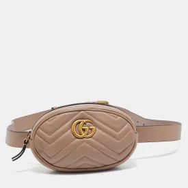 Beige Matelass&eacute; Leather Mini GG Marmont Belt Bag
