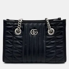 Black Calfskin Matelasse Aria Small GG Marmont Shoulder Tote Bag