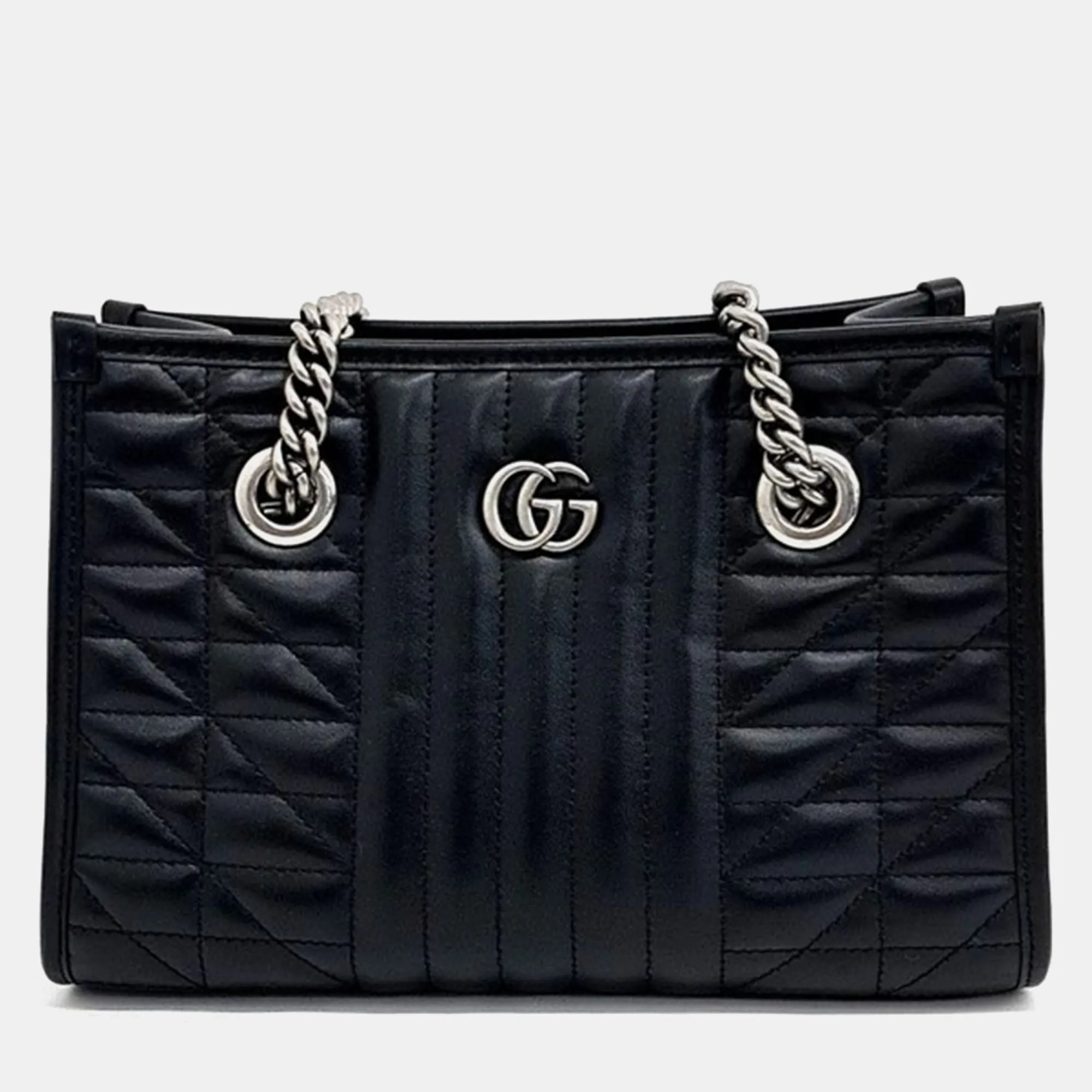 Black Calfskin Matelasse Aria Small GG Marmont Shoulder Tote Bag