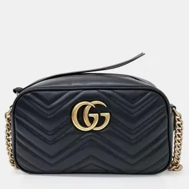 Black Calfskin Matelasse Small GG Marmont Chain Shoulder Bag