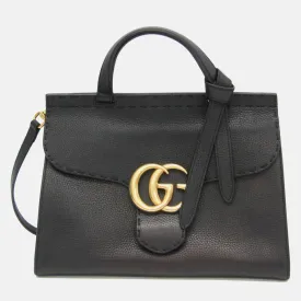 Black Leather GG Marmont Top Handle Bag