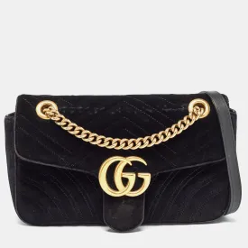 Black Matelass&eacute; Velvet Small GG Marmont Shoulder Bag