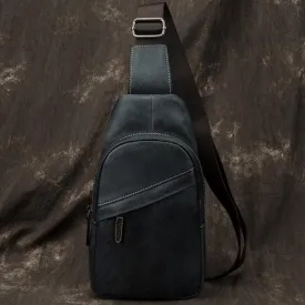Blue Leather Mens Sling Bag Sling Backpack Brown Chest Bag Sling Shoulder Bag Sling Pack For Men