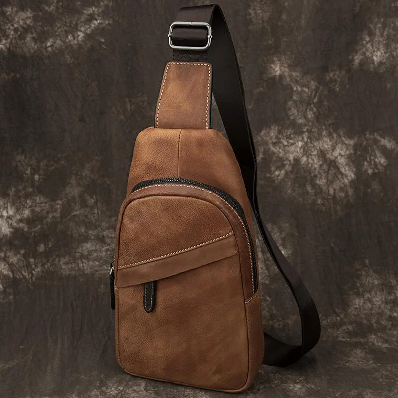 Blue Leather Mens Sling Bag Sling Backpack Brown Chest Bag Sling Shoulder Bag Sling Pack For Men