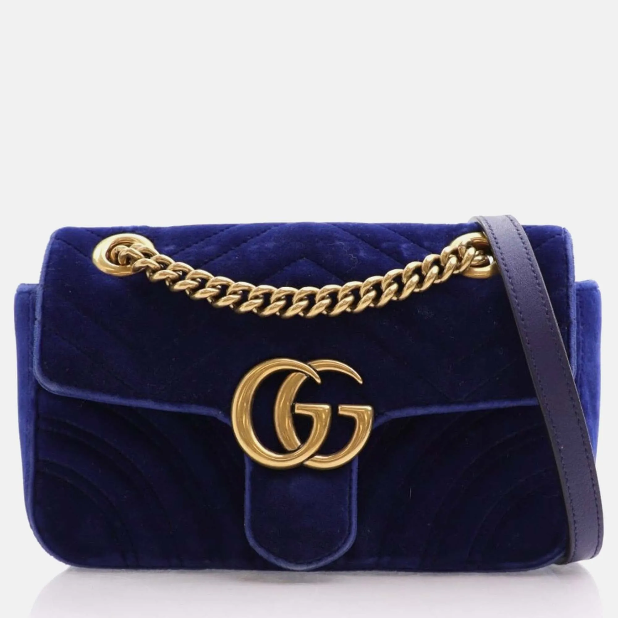 Blue Velvet Mini GG Marmont Shoulder Bag