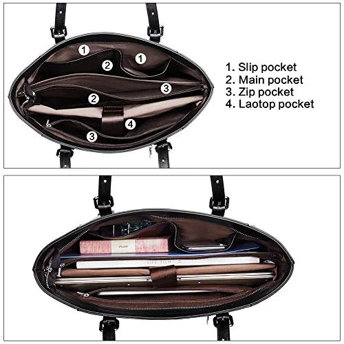 BOSTANTEN Women Briefcase Leather Laptop Tote Handbags 15.6" Computer Shoulder Bags Black