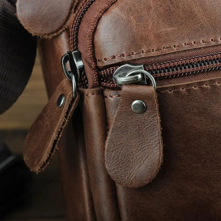 BROWN LEATHER MEN'S 10 inches Side bag Vertical Courier Bag MESSENGER BAG FOR MEN