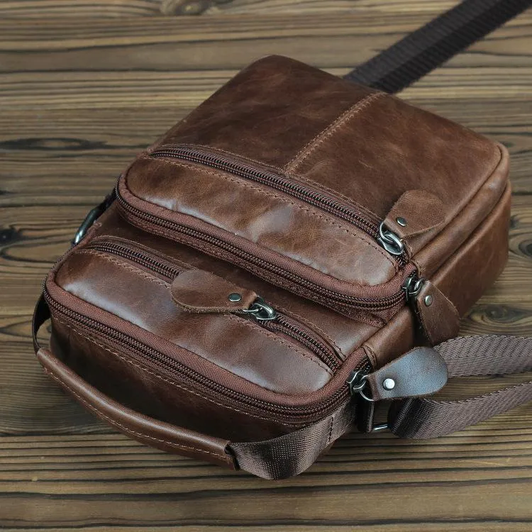 BROWN LEATHER MEN'S 10 inches Side bag Vertical Courier Bag MESSENGER BAG FOR MEN