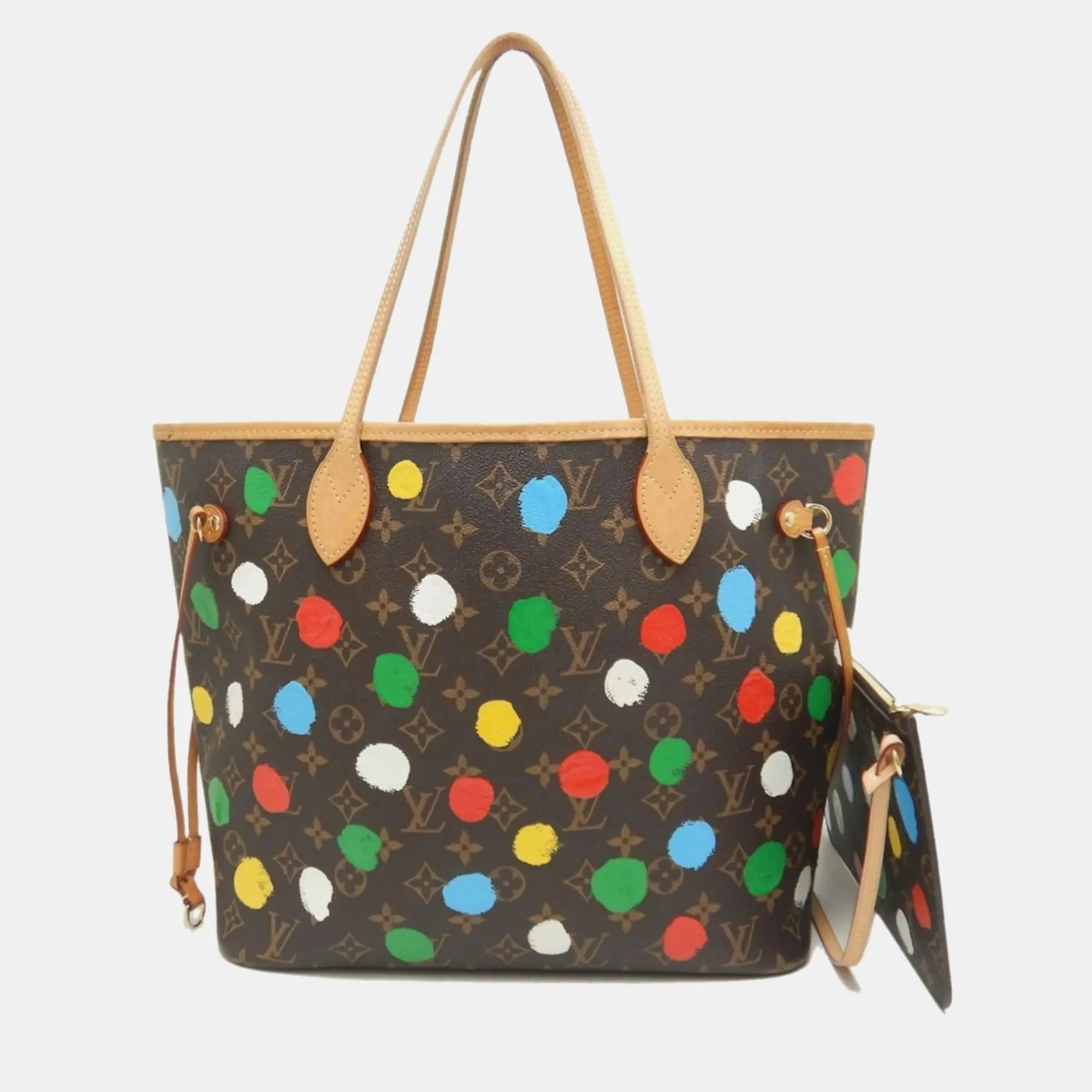 Brown Monogram Canvas Yayoi Kusama Painted Dots Neverfull MM Tote Bag