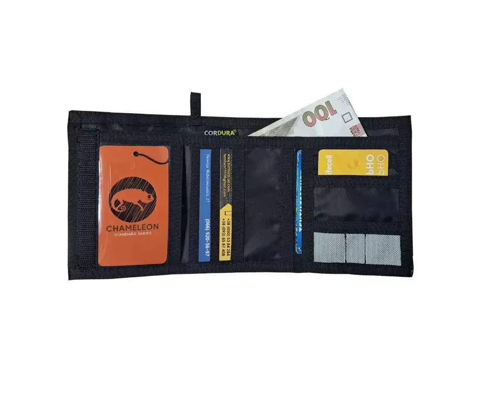 Chameleon Velcro Trifold Mens Wallet-Military Tactical Men Wallets- ID Card Holder - Canvas Thin Front Pocket Travel Wallet-Coin Zipper Pocket-Light Grey