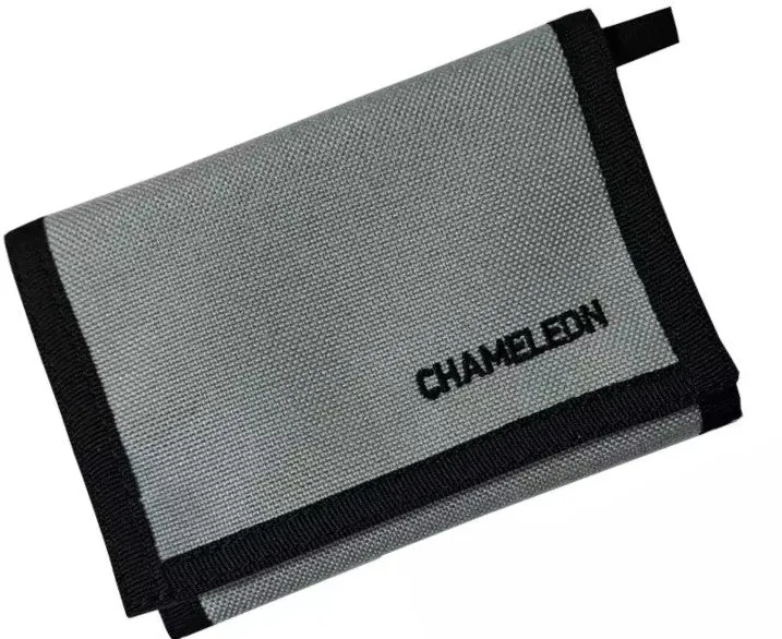 Chameleon Velcro Trifold Mens Wallet-Military Tactical Men Wallets- ID Card Holder - Canvas Thin Front Pocket Travel Wallet-Coin Zipper Pocket-Light Grey