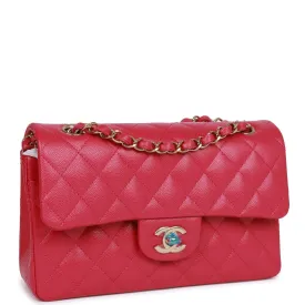 Chanel bag Small Classic Double Flap Fuchsia Caviar Light Gold Hardware