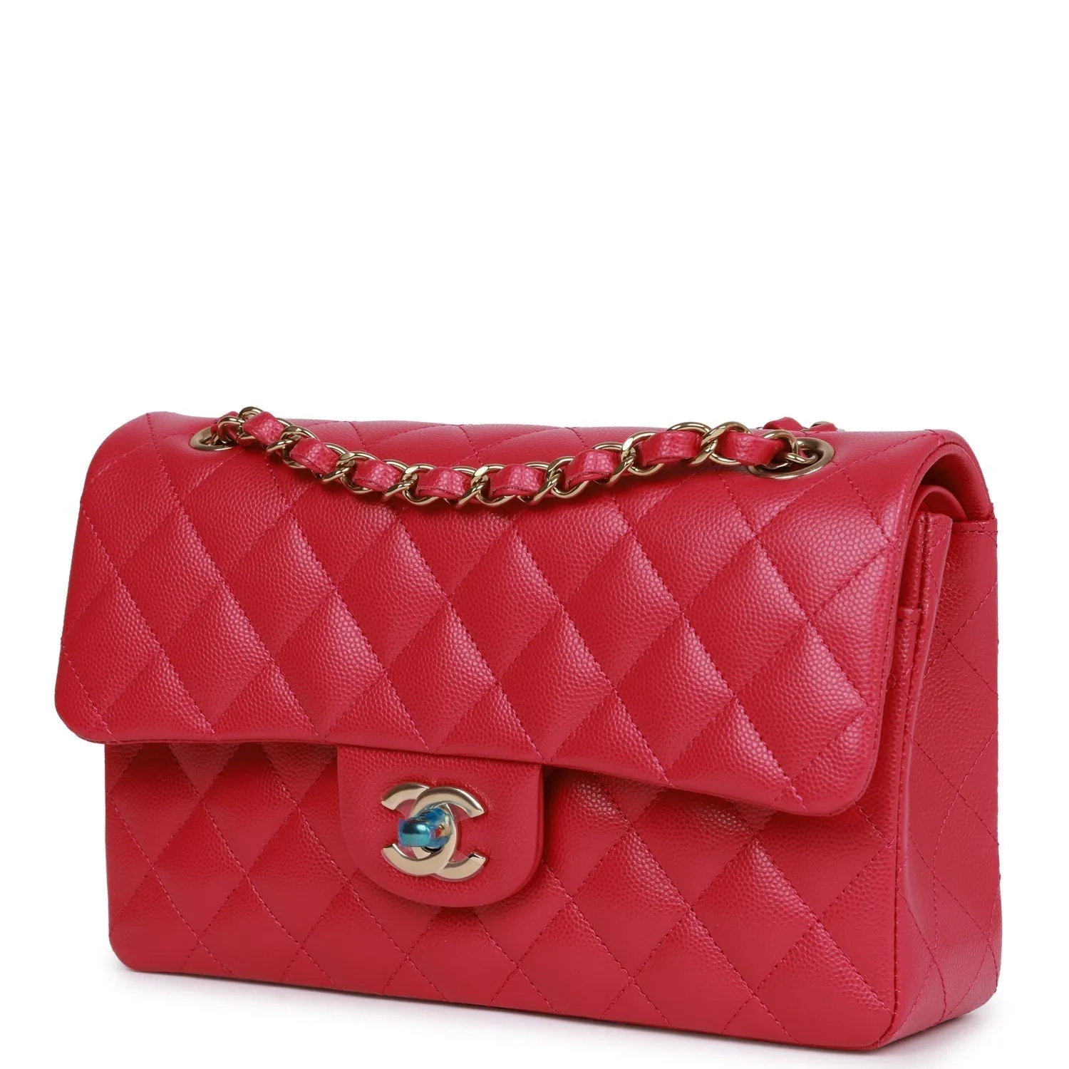 Chanel bag Small Classic Double Flap Fuchsia Caviar Light Gold Hardware