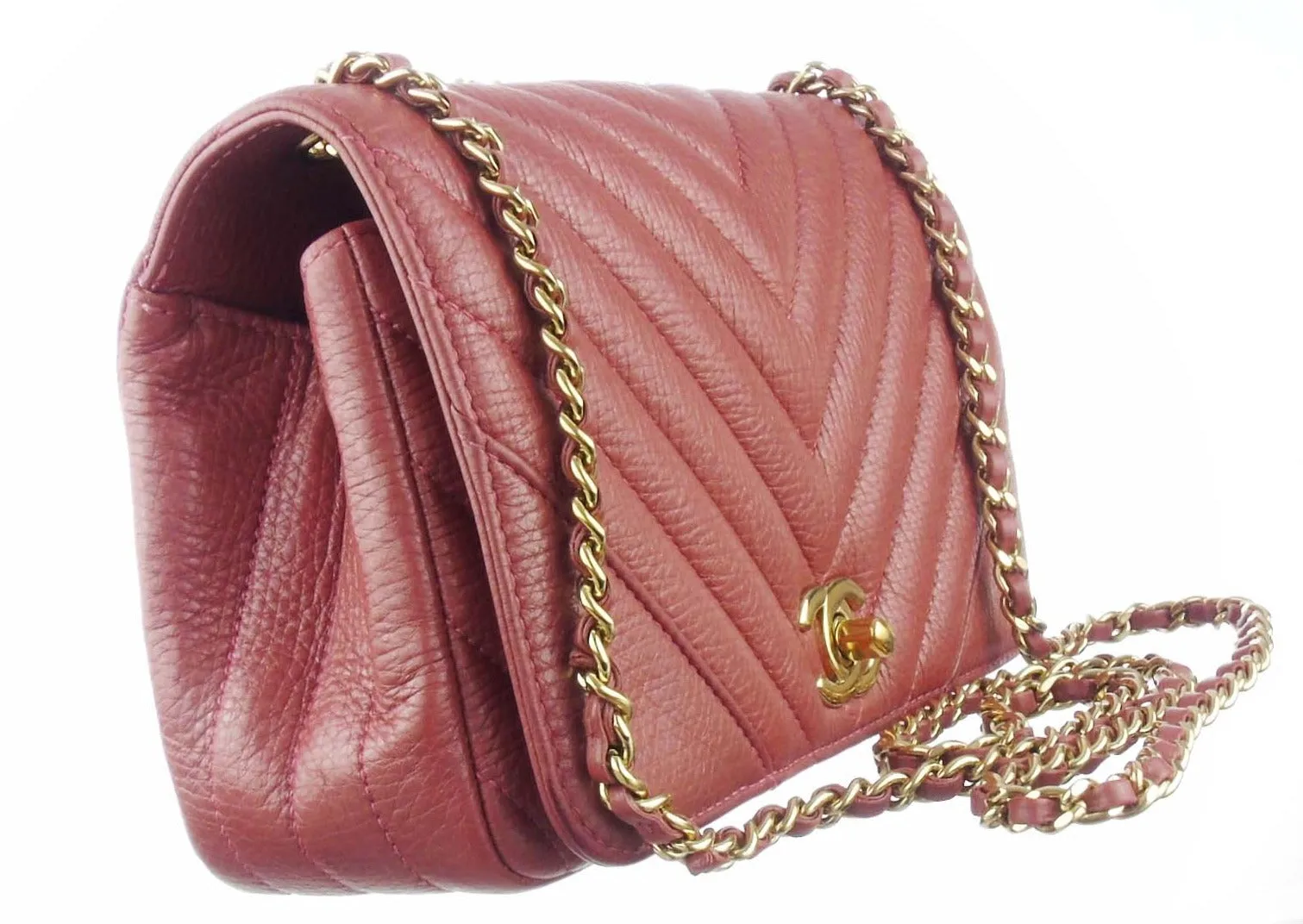 CHANEL dark blush pink chevron leather 2.55 mini rectangular flap bag 2017