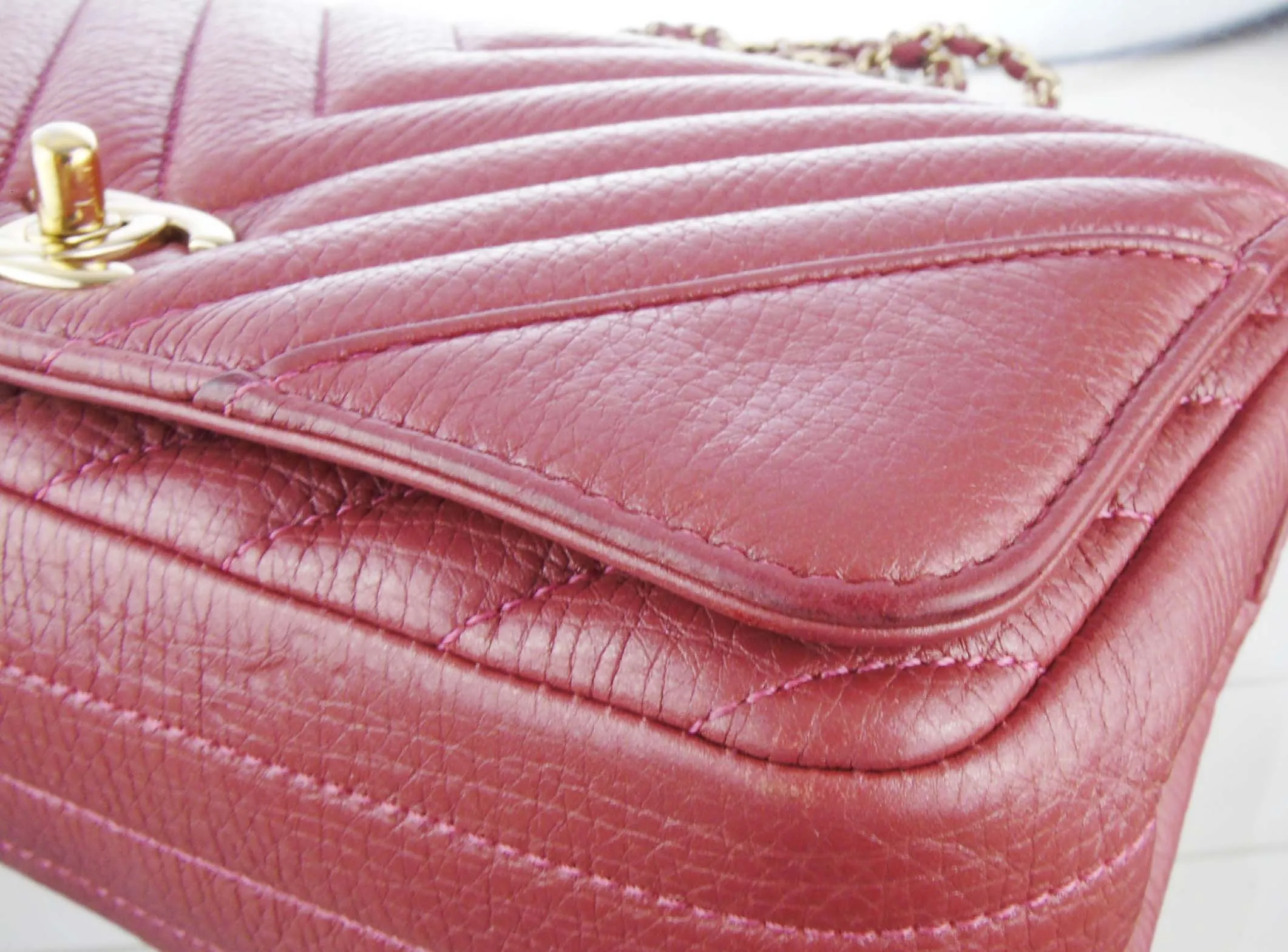 CHANEL dark blush pink chevron leather 2.55 mini rectangular flap bag 2017