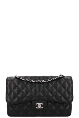CHANEL Large Classic Double Flap Caviar Black