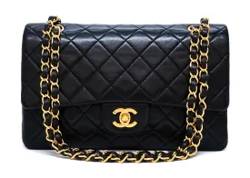 Chanel Vintage Black Lambskin Medium Classic Medium Double Flap Bag