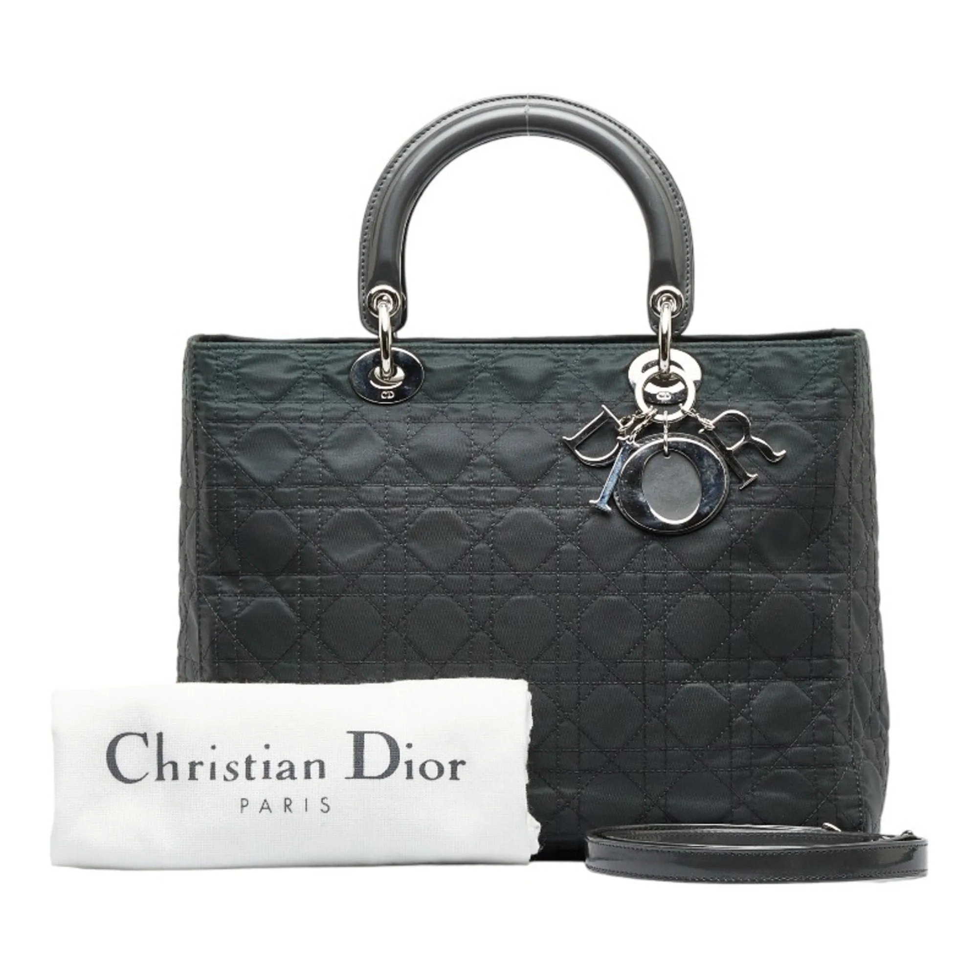 CHRISTIAN DIOR Dior Cannage HandBag Shoulder Bag Black Nylon Plastic Ladies