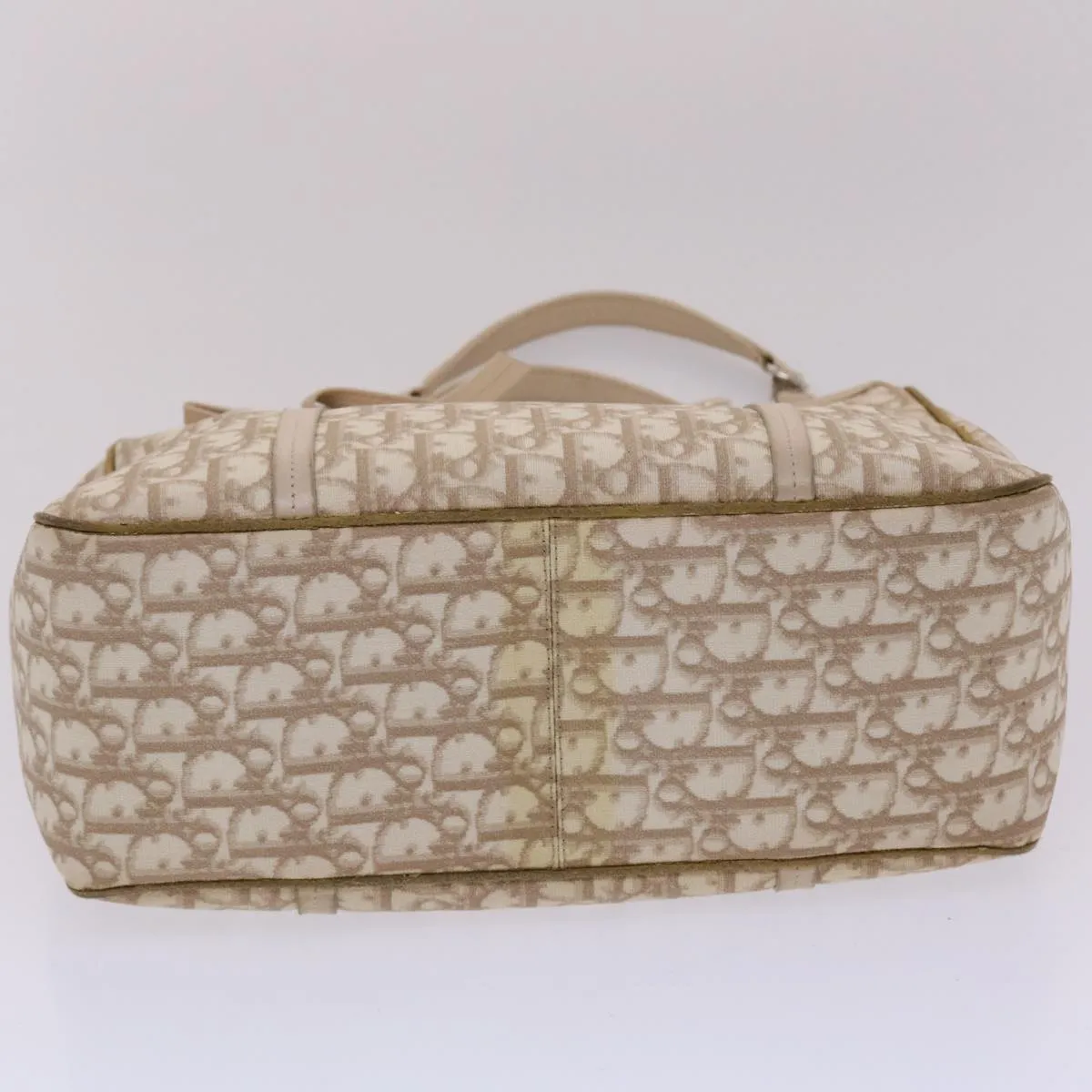 CHRISTIAN DIOR Trotter Canvas Tote Bag PVC Leather Beige Auth 49112