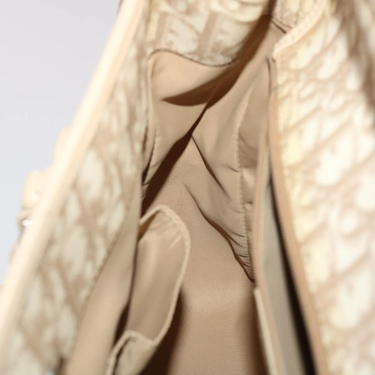CHRISTIAN DIOR Trotter Canvas Tote Bag PVC Leather Beige Auth 49112