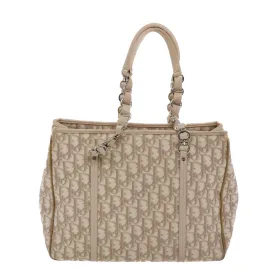 CHRISTIAN DIOR Trotter Canvas Tote Bag PVC Leather Beige Auth 49112